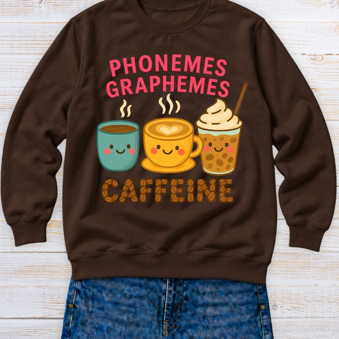 Phonemes, Graphemes, Caffeine Teacher Sweatshirt