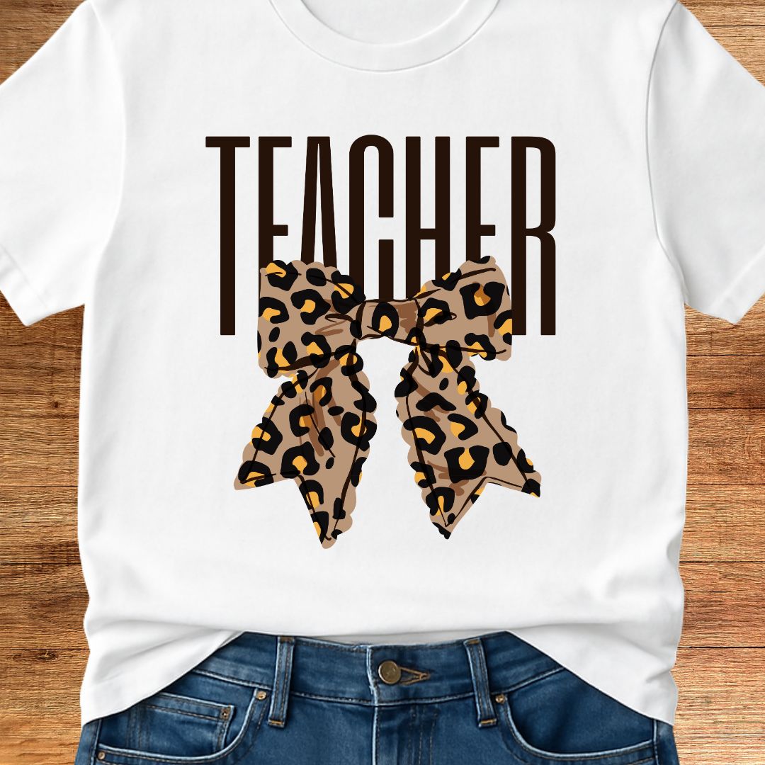 Animal Print Bow Teacher T-Shirt - teachngear