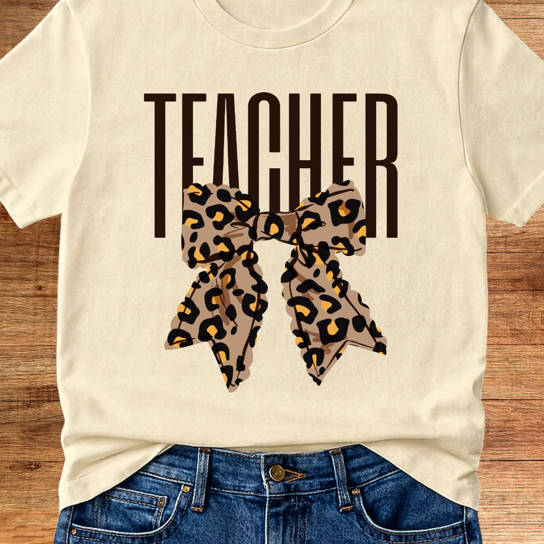 Animal Print Bow Teacher T-Shirt - teachngear