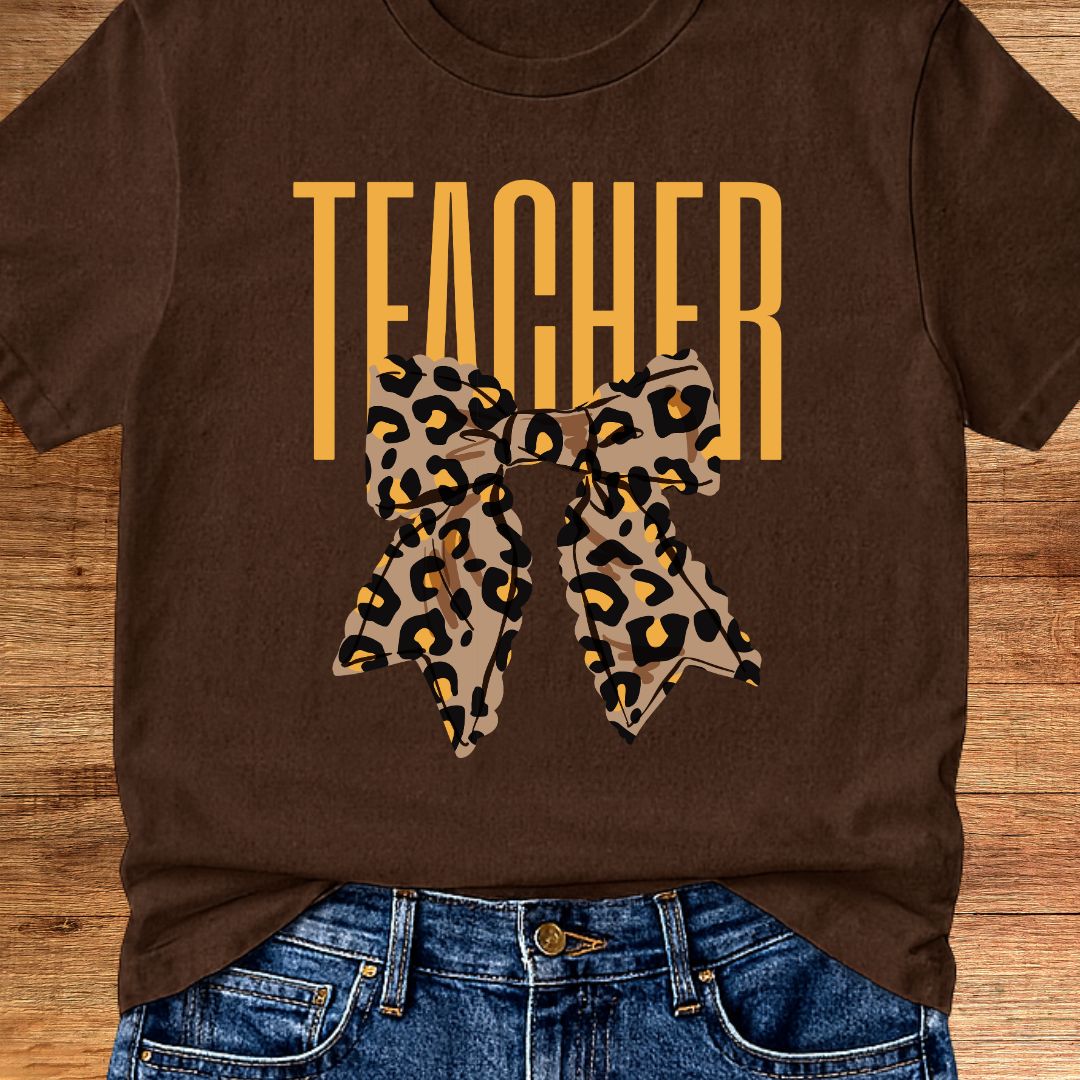 Animal Print Bow Teacher T-Shirt - teachngear