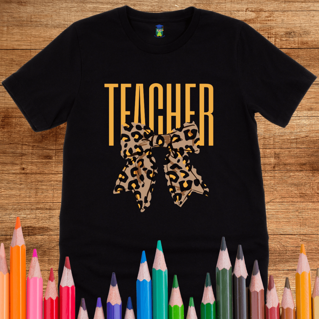 Animal Print Bow Teacher T-Shirt - teachngear