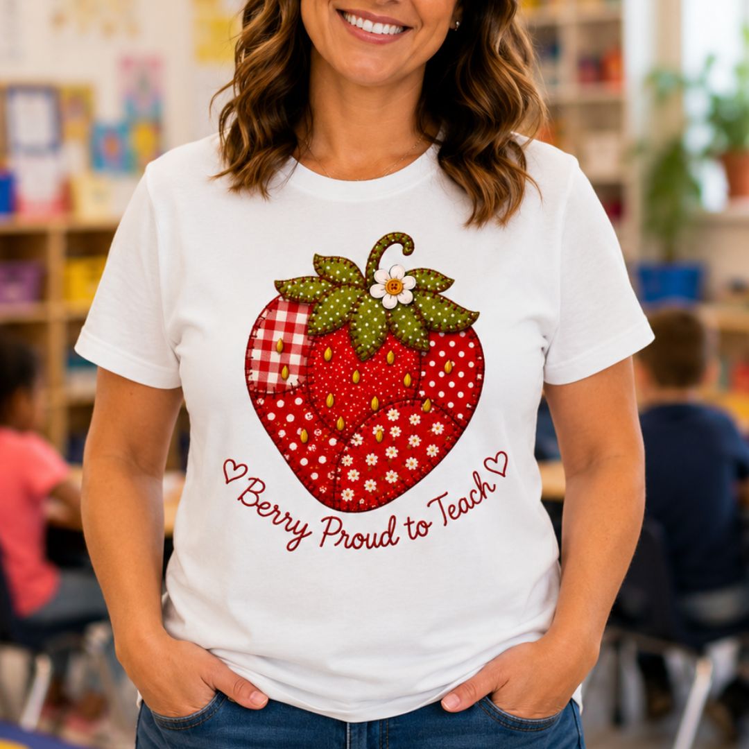 Berry Proud to Teach Patchwork Teacher T-Shirt - teachngear