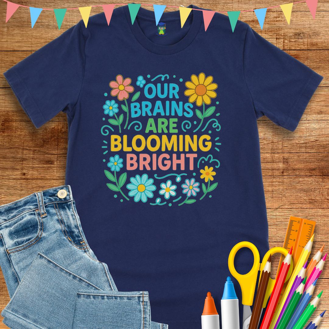 Brains Blooming Bright Teacher T-Shirt - teachngear