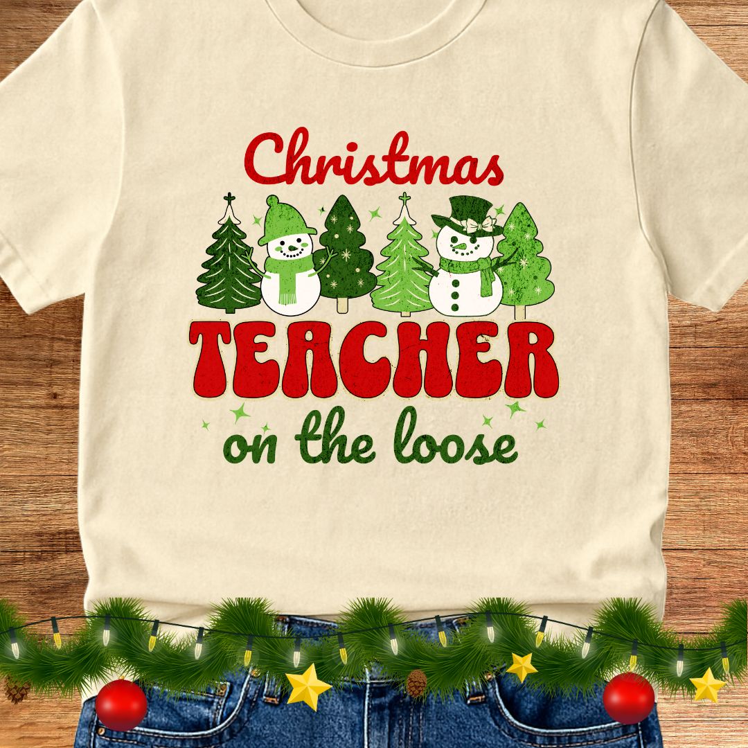 Christmas Teacher on the Loose Teacher Shirt - teachngear