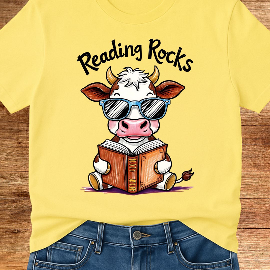 Cow Reading Rocks Teacher T-Shirt - teachngear
