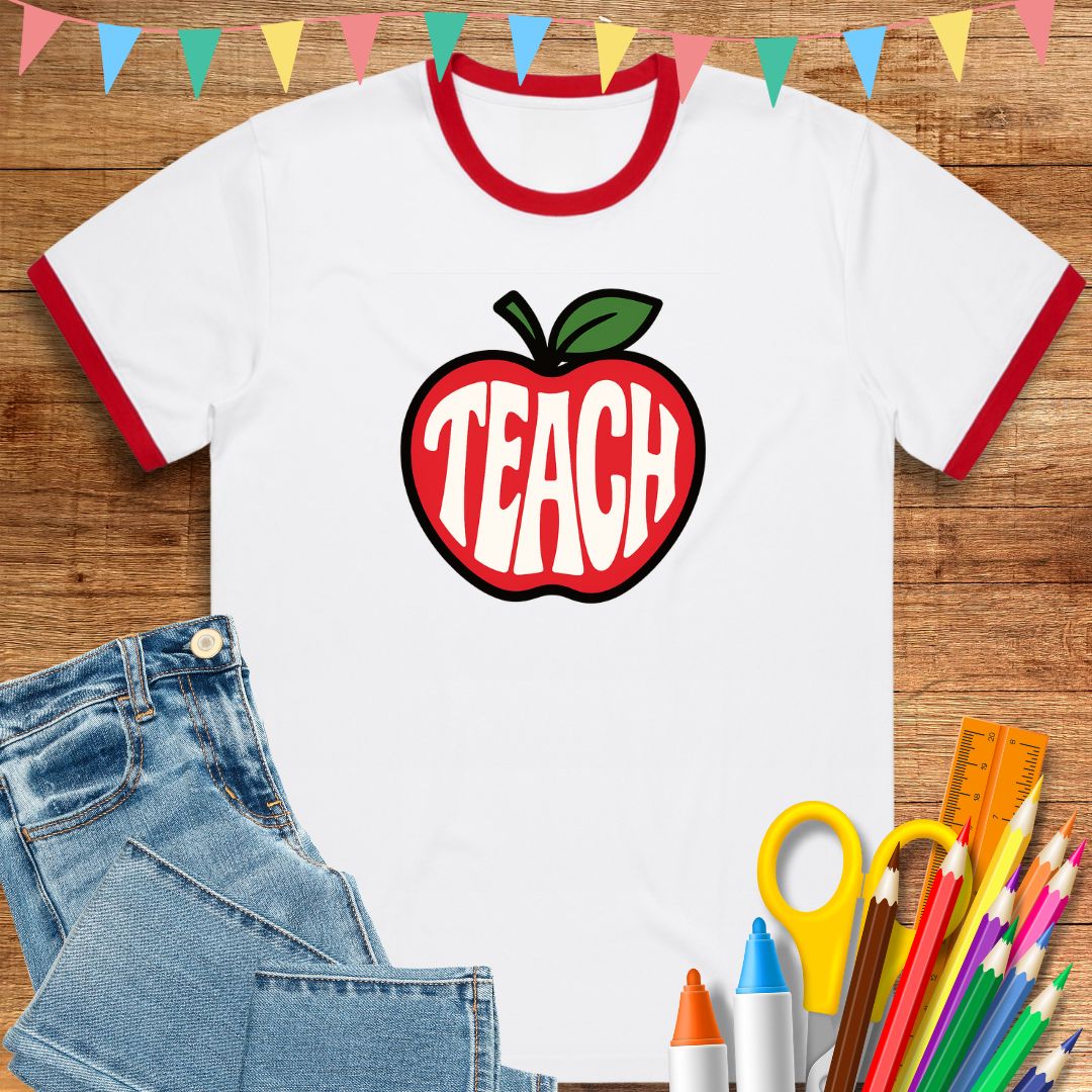 Exclusive Retro Teach in Apple Ringer Teacher Tee - teachngear