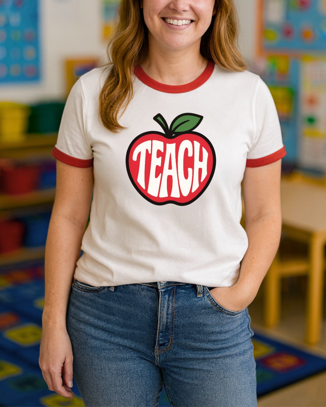 Exclusive Retro Teach in Apple Ringer Teacher Tee - teachngear
