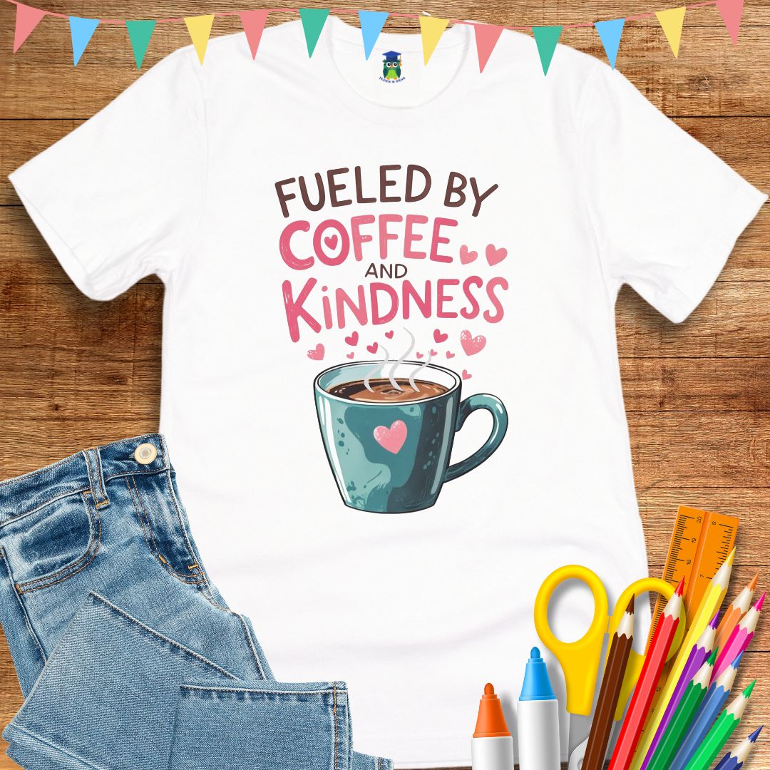 Fueled by Coffee and Kindness Teacher T-Shirt - teachngear