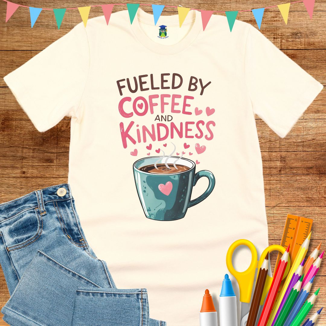 Fueled by Coffee and Kindness Teacher T-Shirt - teachngear