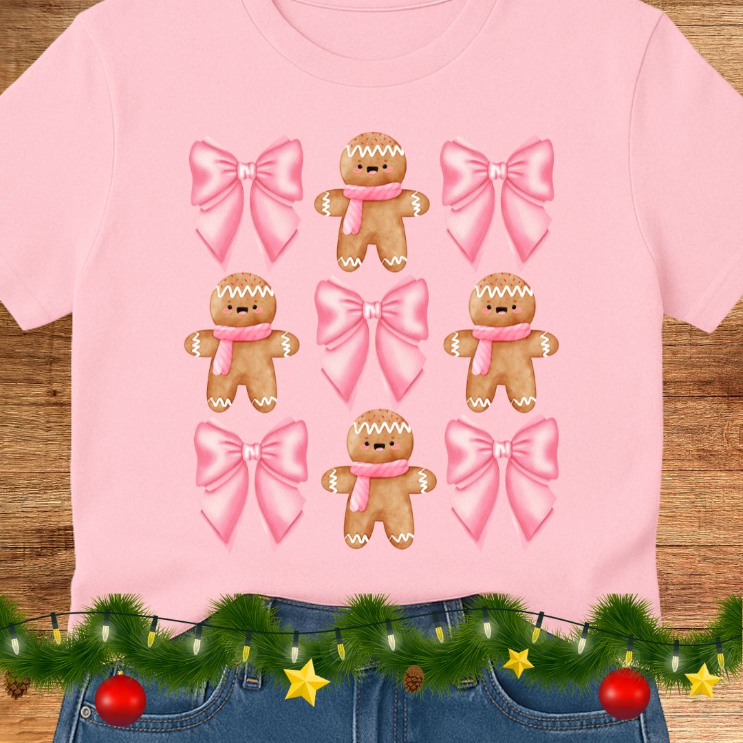 Gingerbread and Bows Christmas Teacher Shirt - teachngear