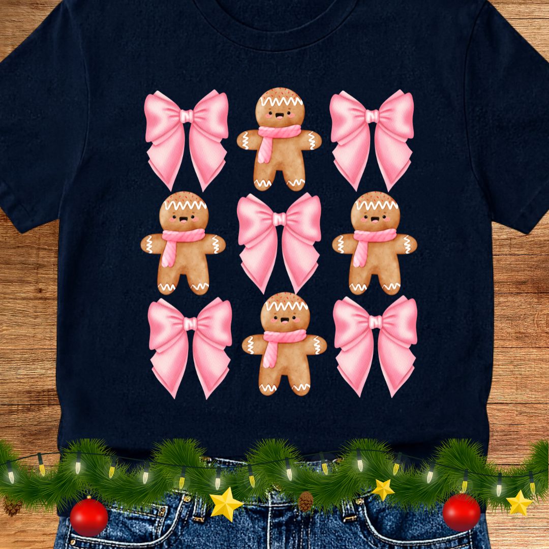 Gingerbread and Bows Christmas Teacher Shirt - teachngear