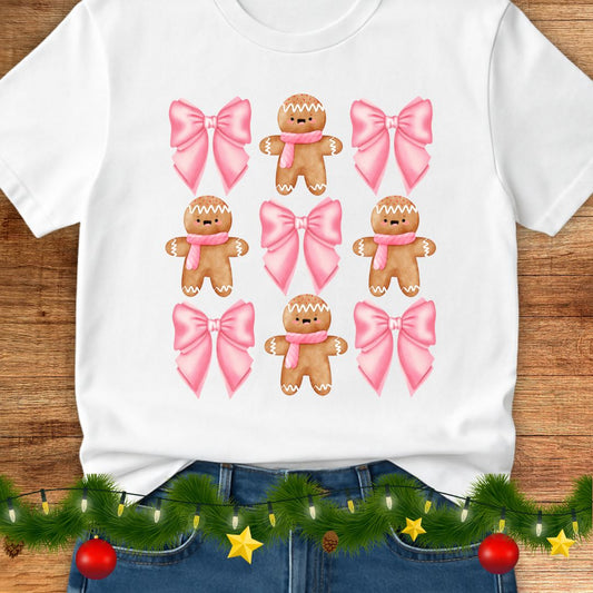 Gingerbread and Bows Christmas Teacher Shirt - teachngear