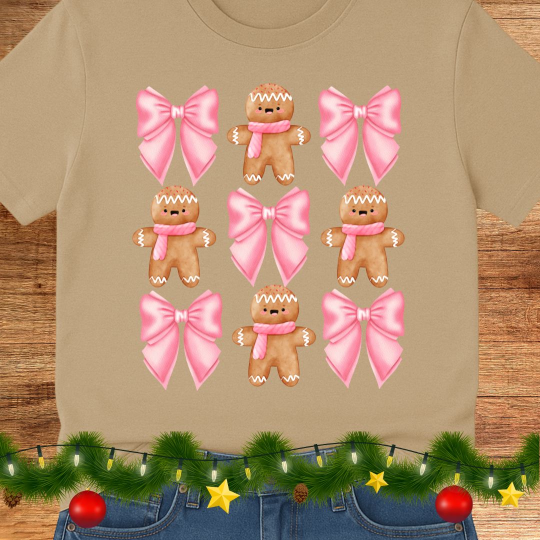 Gingerbread and Bows Christmas Teacher Shirt - teachngear