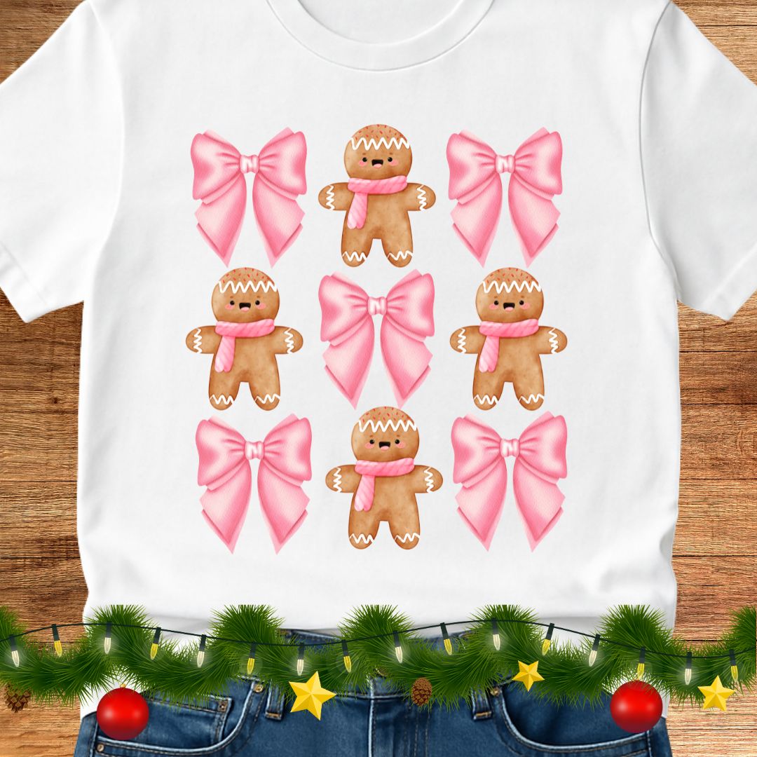 Gingerbread and Bows Christmas Teacher Shirt - teachngear