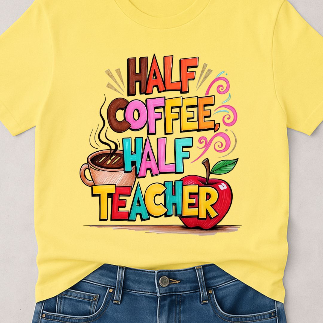 Half Coffee, Half Teacher 2 Teacher T-Shirt - teachngear