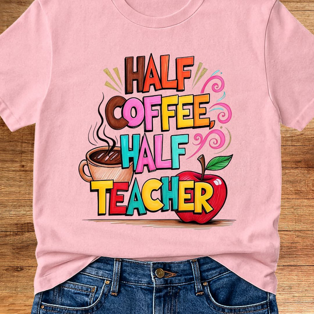 Half Coffee, Half Teacher 2 Teacher T-Shirt - teachngear