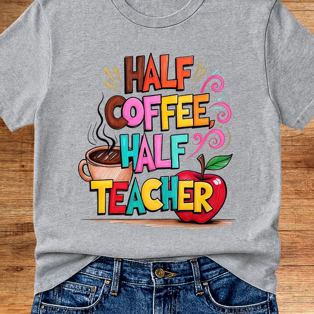 Half Coffee, Half Teacher 2 Teacher T-Shirt - teachngear