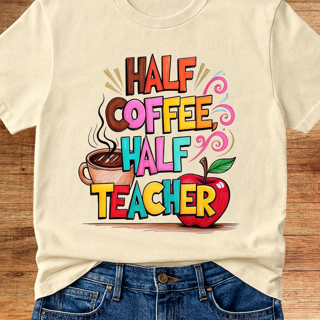 Half Coffee, Half Teacher 2 Teacher T-Shirt - teachngear