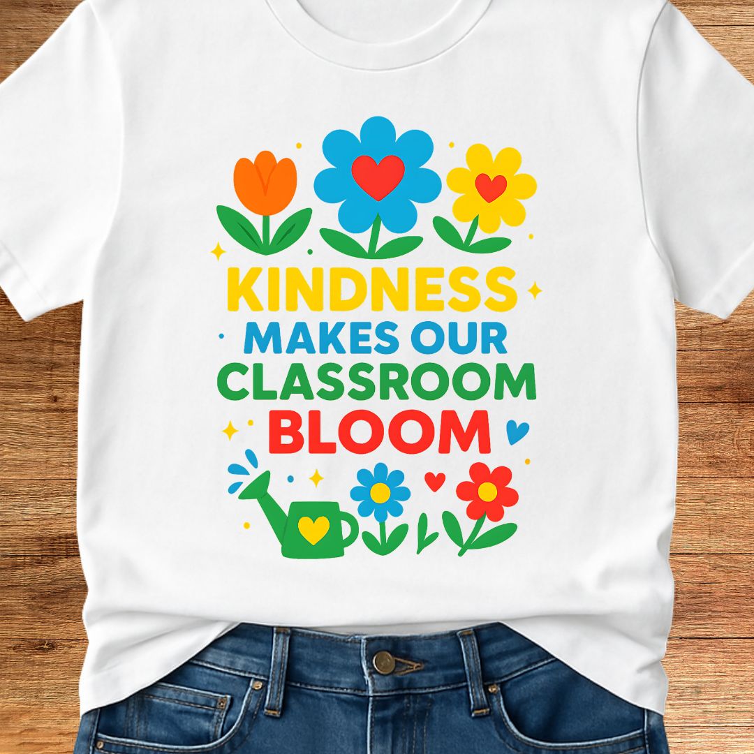 Kindness Classroom Bloom Teacher T-Shirt - teachngear