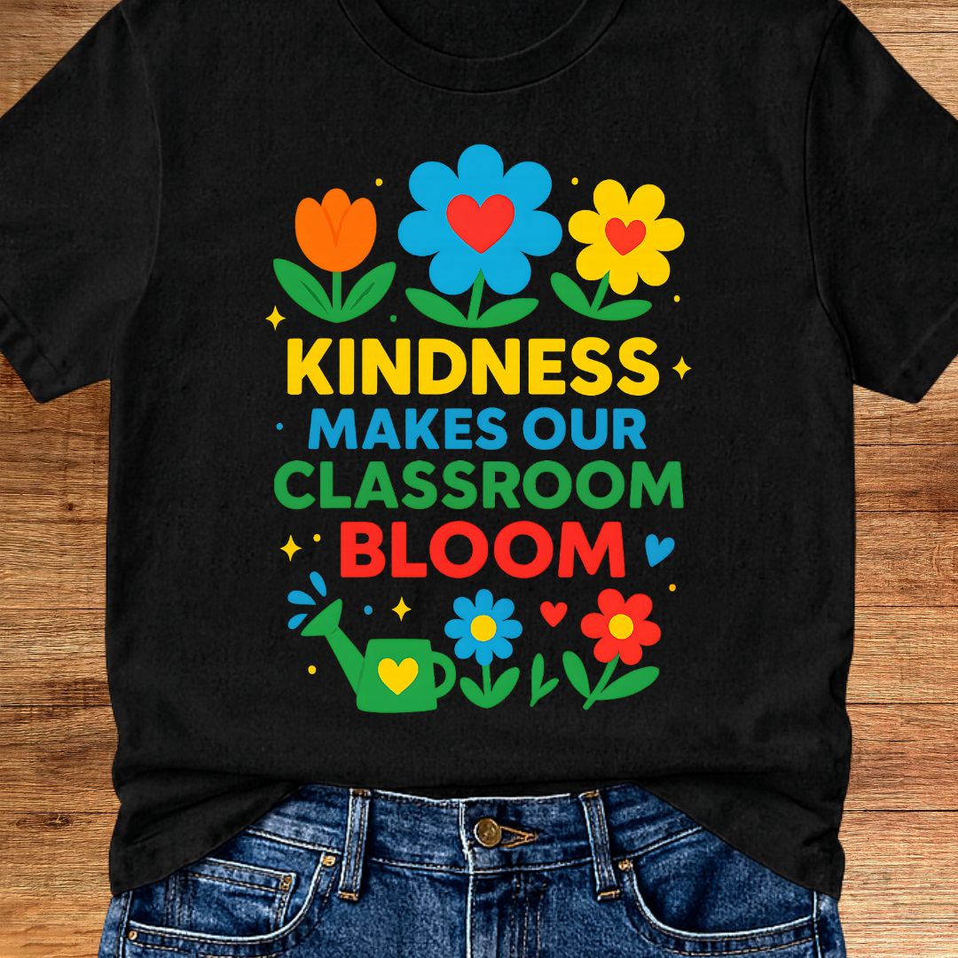 Kindness Classroom Bloom Teacher T-Shirt - teachngear