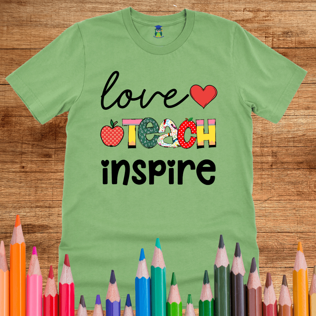 Love Teach Inspire Teacher T-Shirt - teachngear