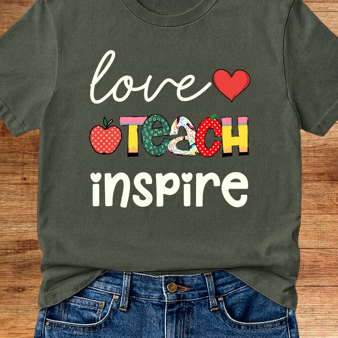 Love Teach Inspire Teacher T-Shirt - teachngear