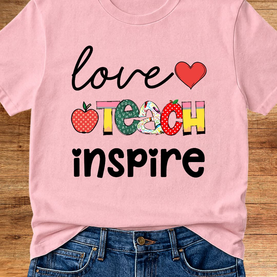 Love Teach Inspire Teacher T-Shirt - teachngear
