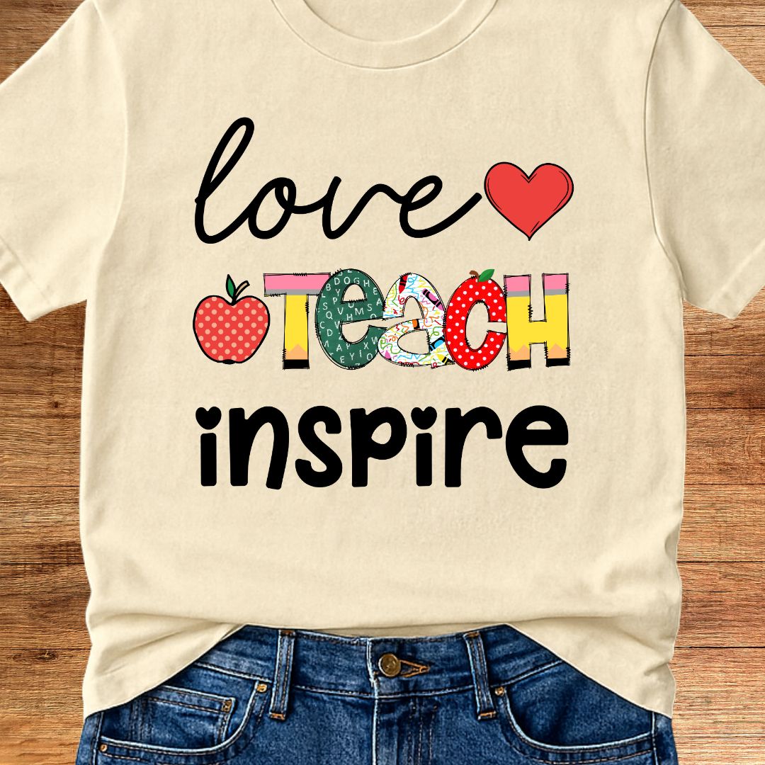 Love Teach Inspire Teacher T-Shirt - teachngear