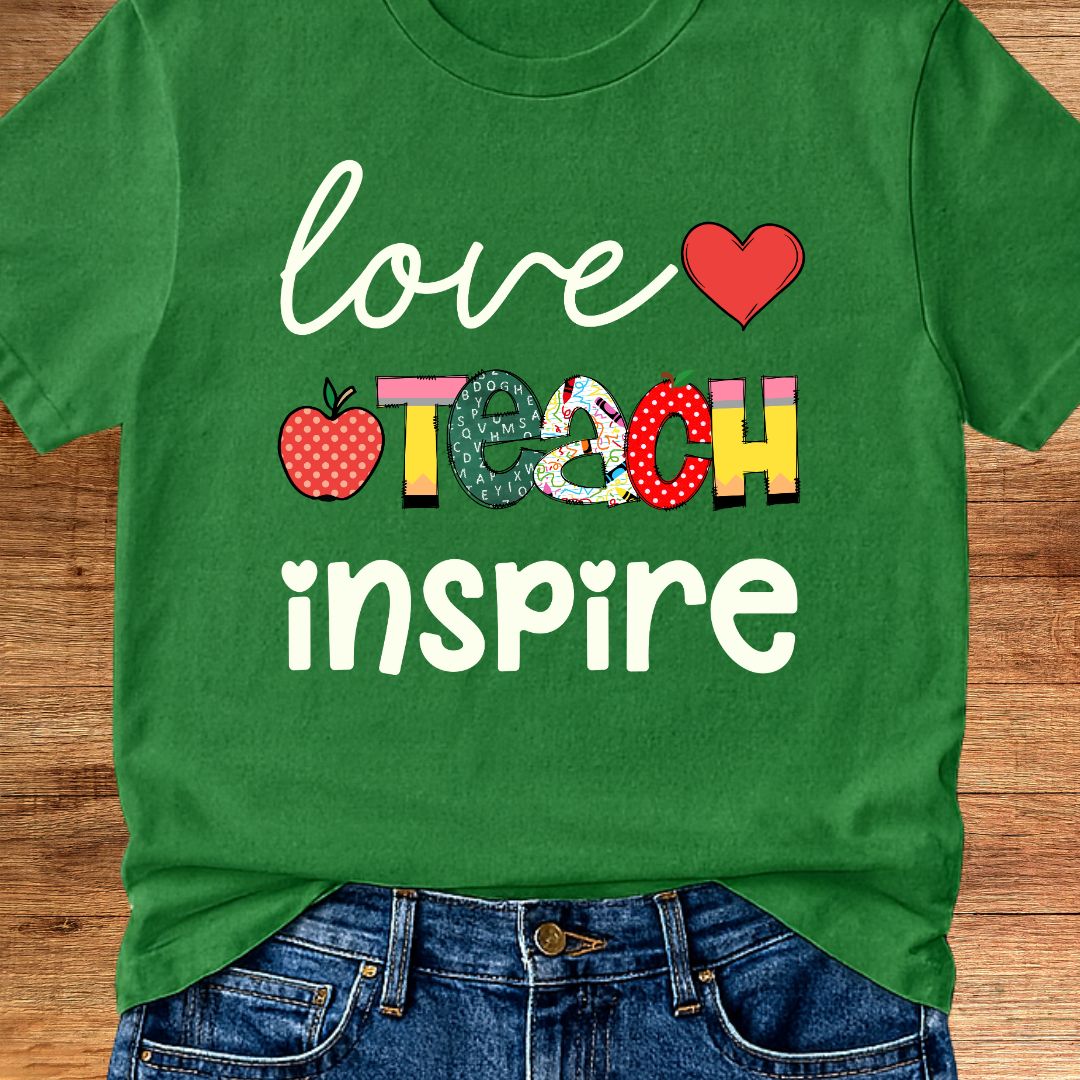 Love Teach Inspire Teacher T-Shirt - teachngear