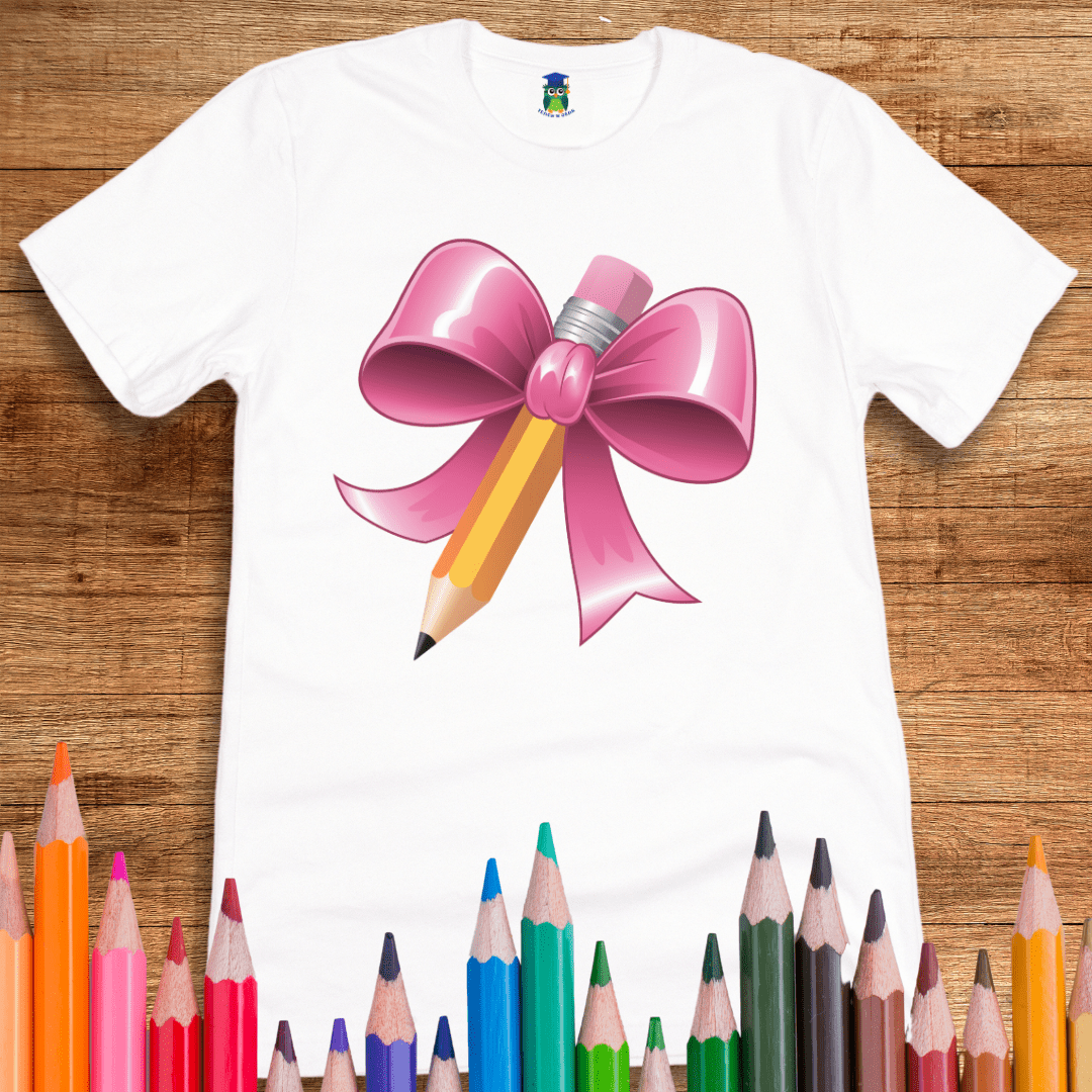Pencil with Bow Teacher T-Shirt - teachngear