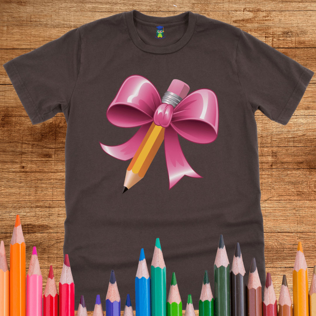 Pencil with Bow Teacher T-Shirt - teachngear