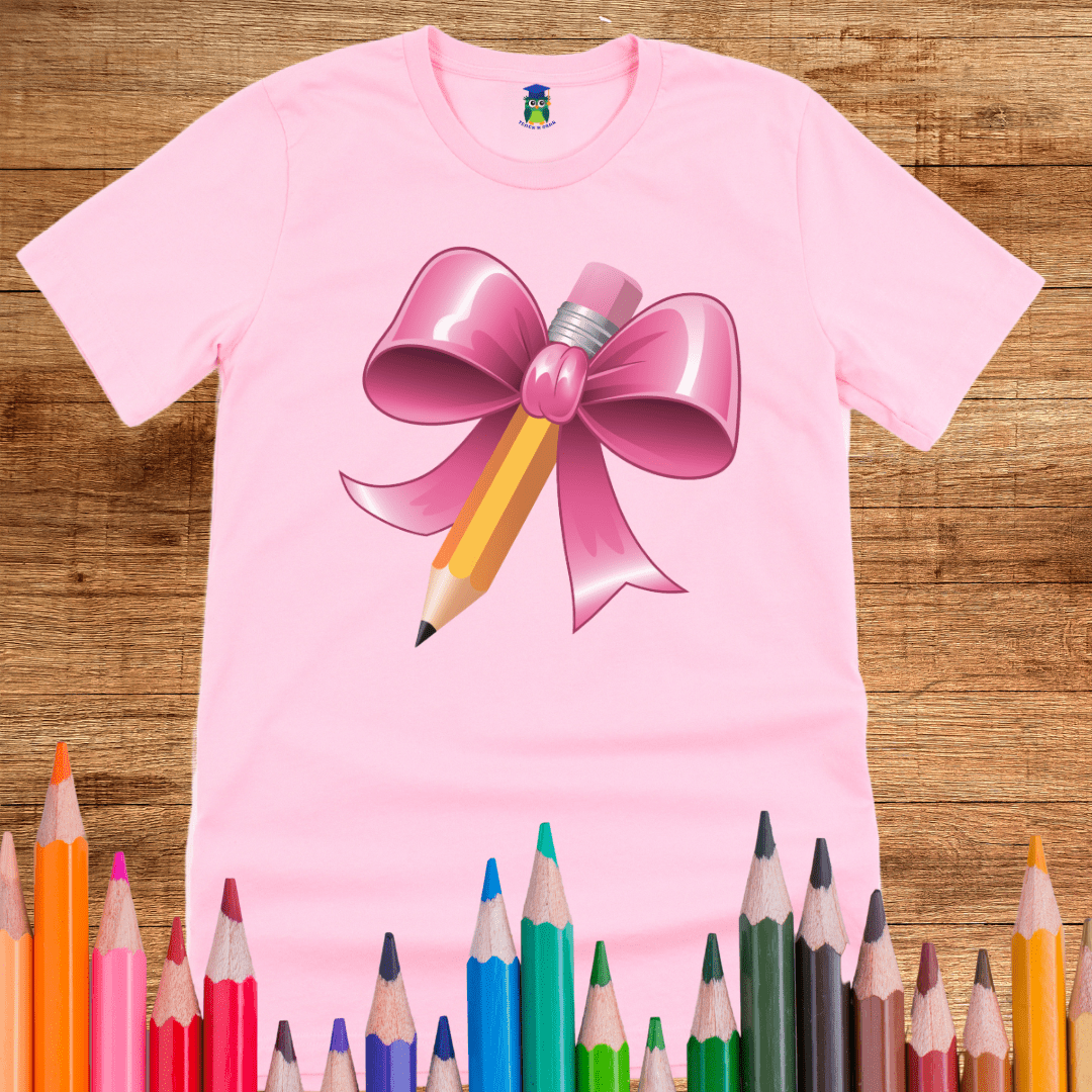Pencil with Bow Teacher T-Shirt - teachngear