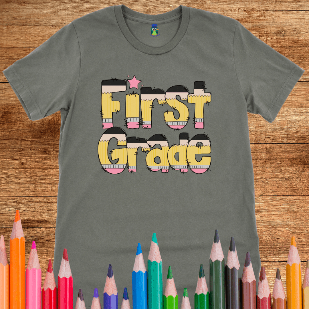 Pencils First Grade Teacher T-Shirt - teachngear