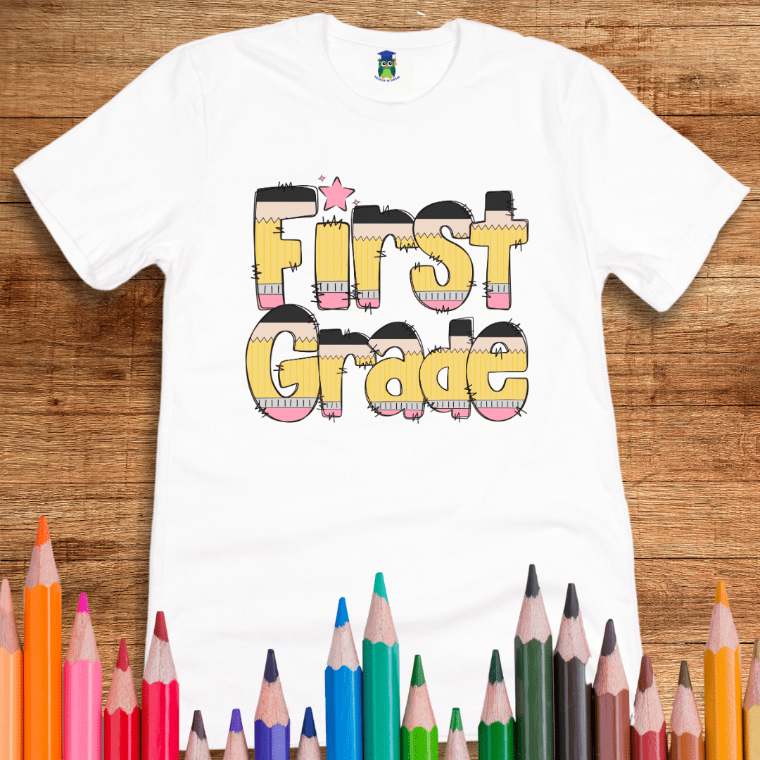 Pencils First Grade Teacher T-Shirt - teachngear