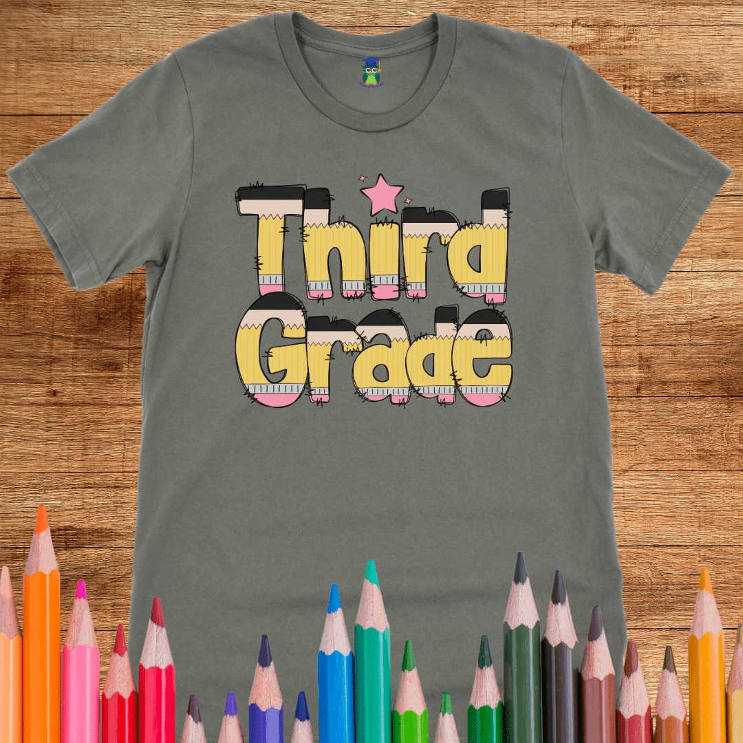 Pencils Third Grade Teacher T-Shirt - teachngear
