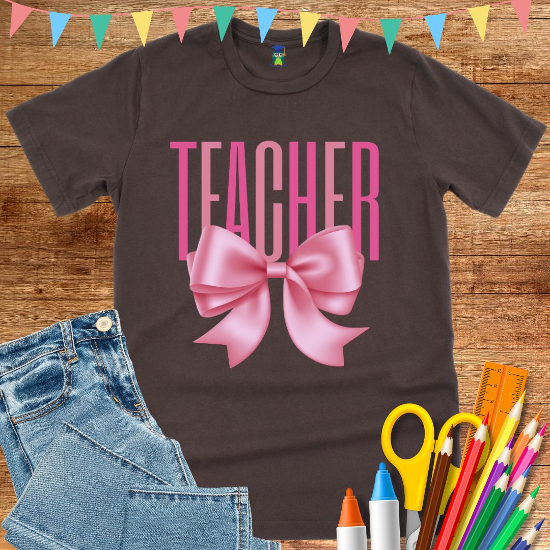 Pink Bow Teacher T-Shirt - teachngear