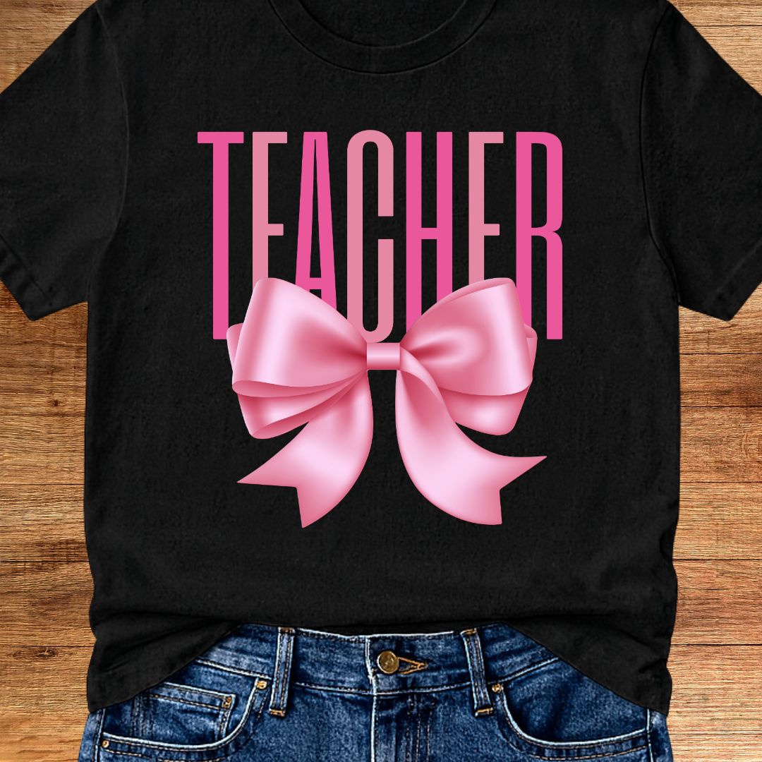 Pink Bow Teacher T-Shirt - teachngear