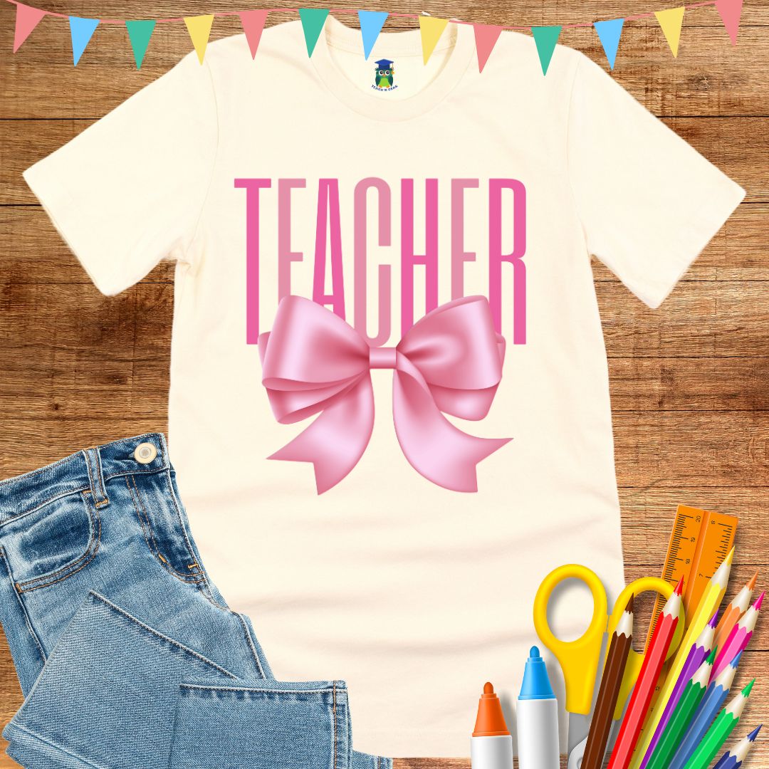 Pink Bow Teacher T-Shirt - teachngear