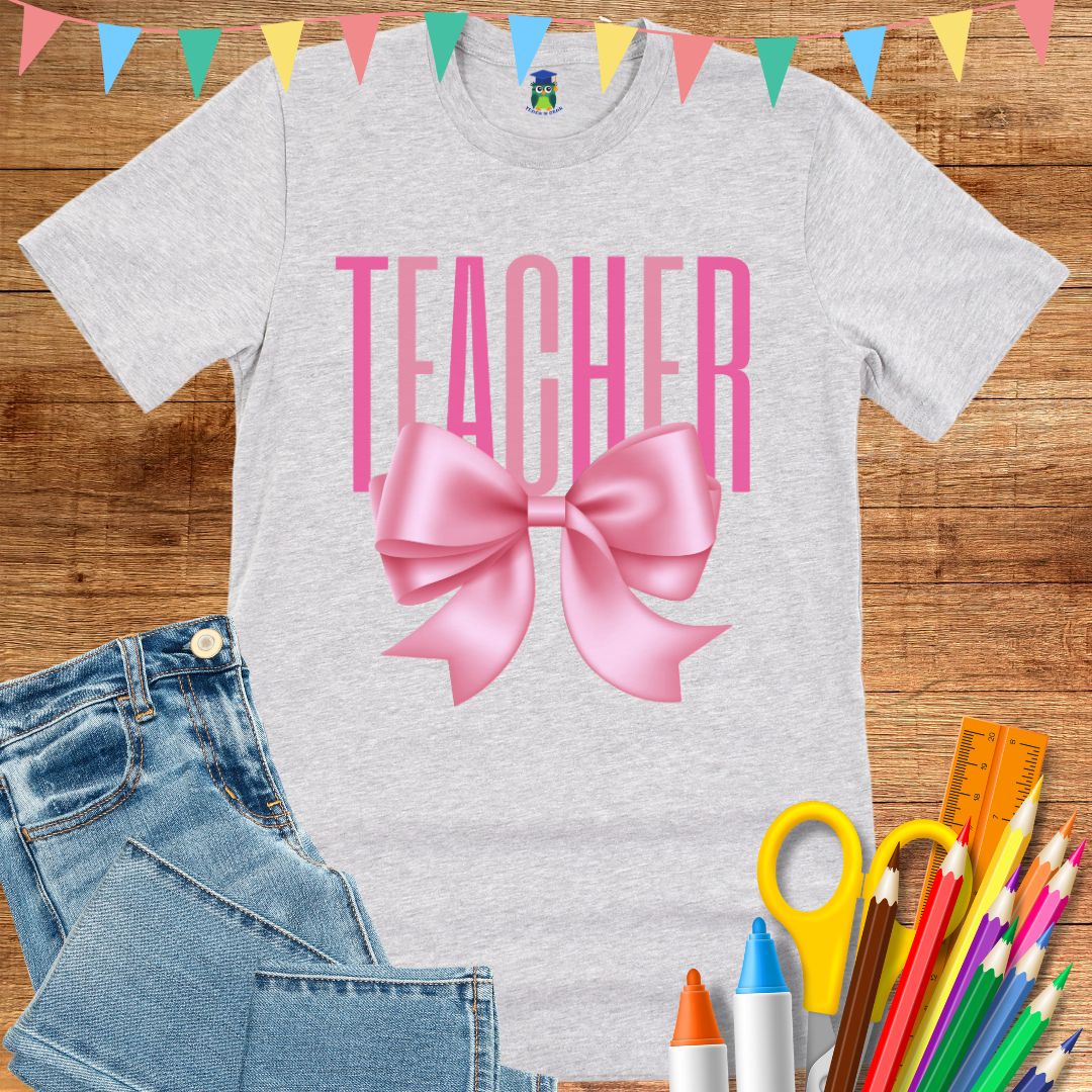 Pink Bow Teacher T-Shirt - teachngear