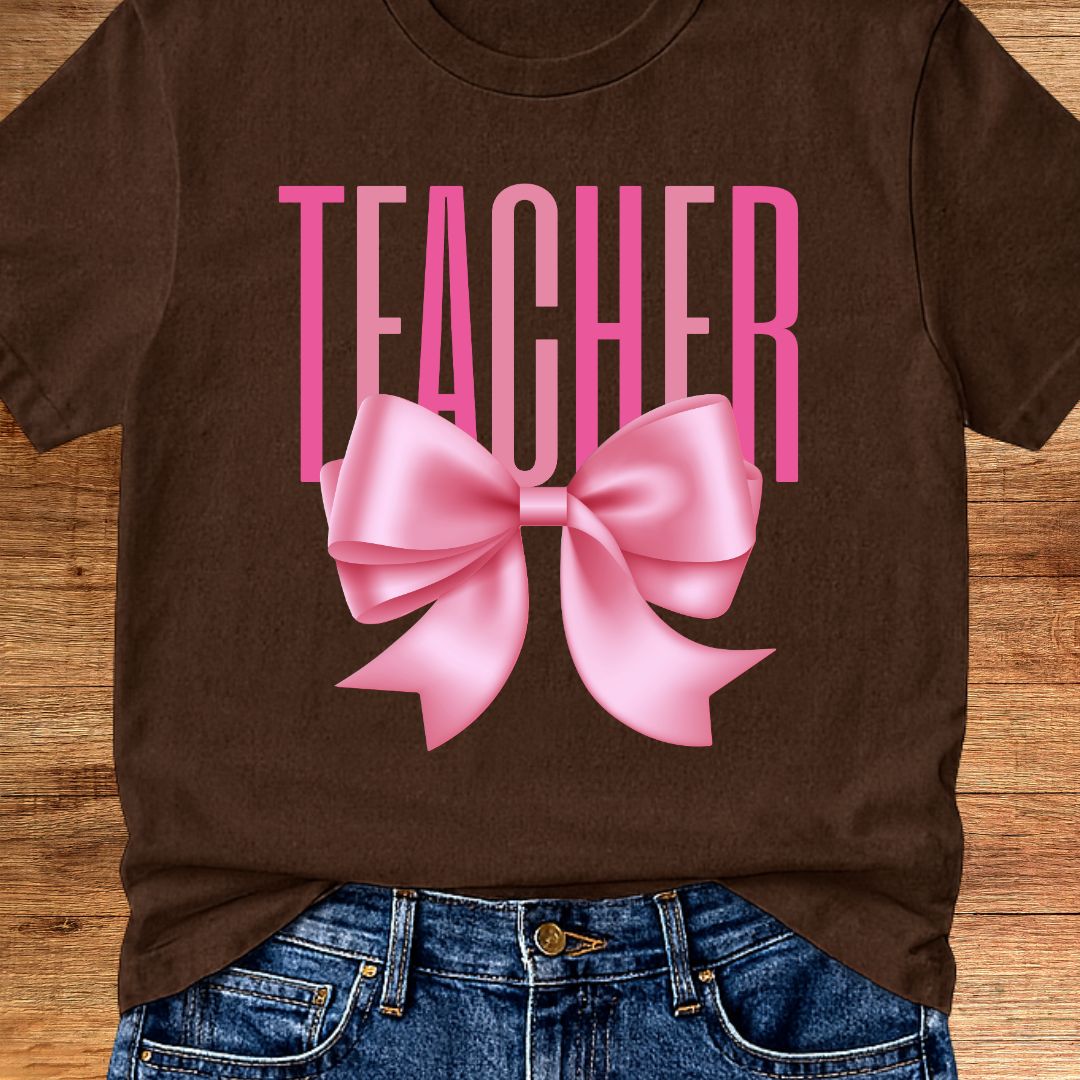 Pink Bow Teacher T-Shirt - teachngear