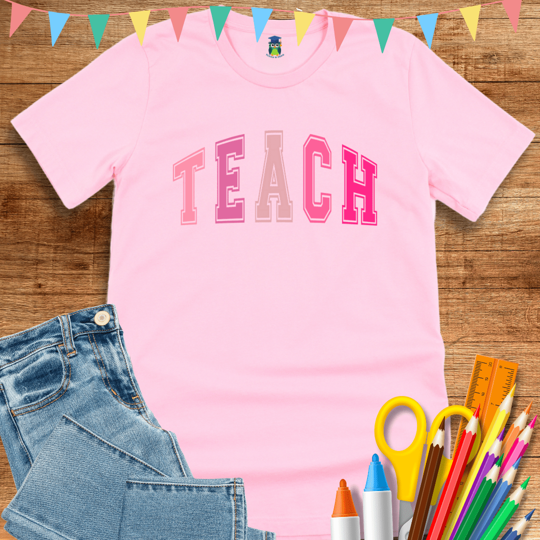 Pink TEACH Teacher T-Shirt - teachngear
