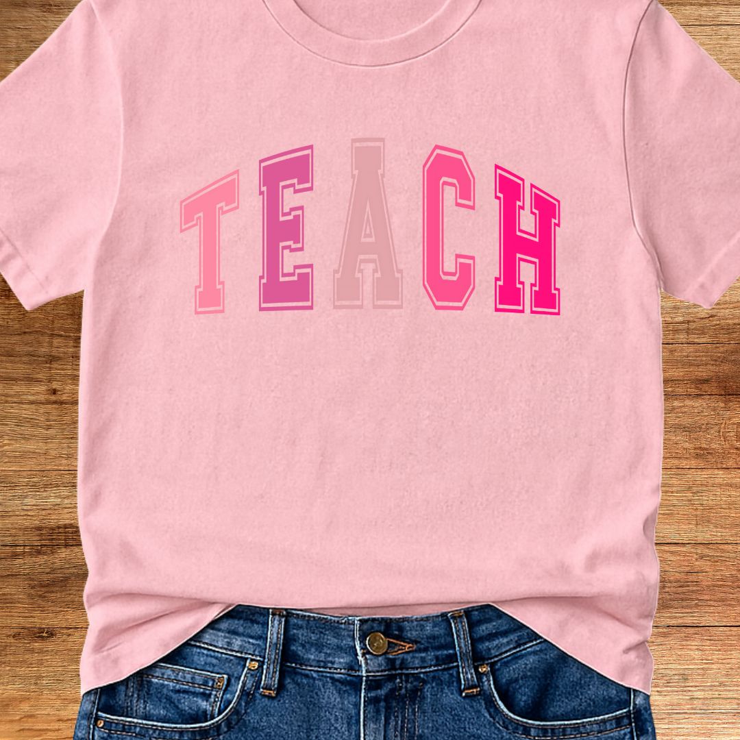Pink TEACH Teacher T-Shirt - teachngear