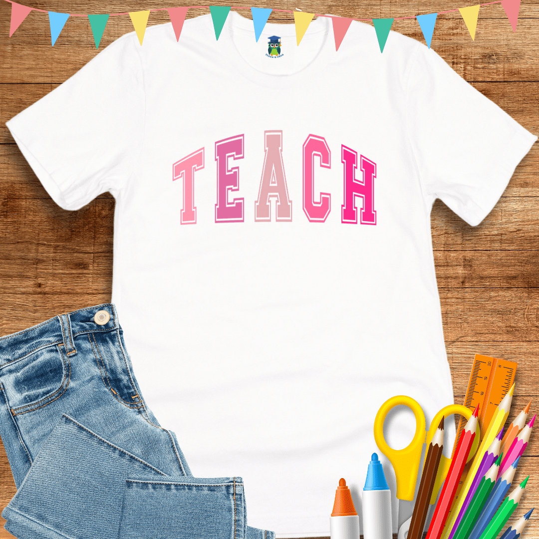 Pink TEACH Teacher T-Shirt - teachngear