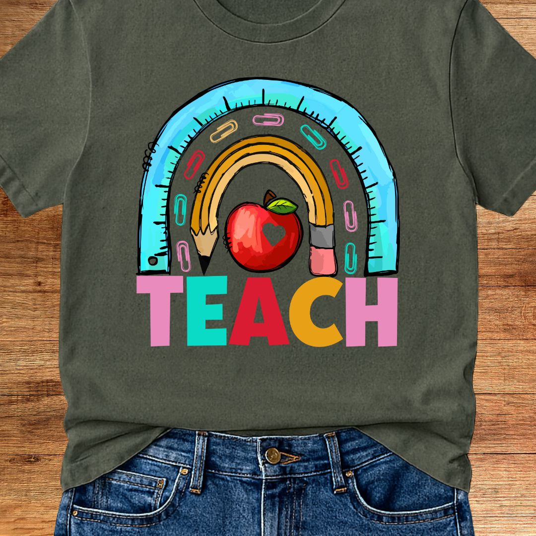 Rainbow Teach Teacher T-Shirt - teachngear