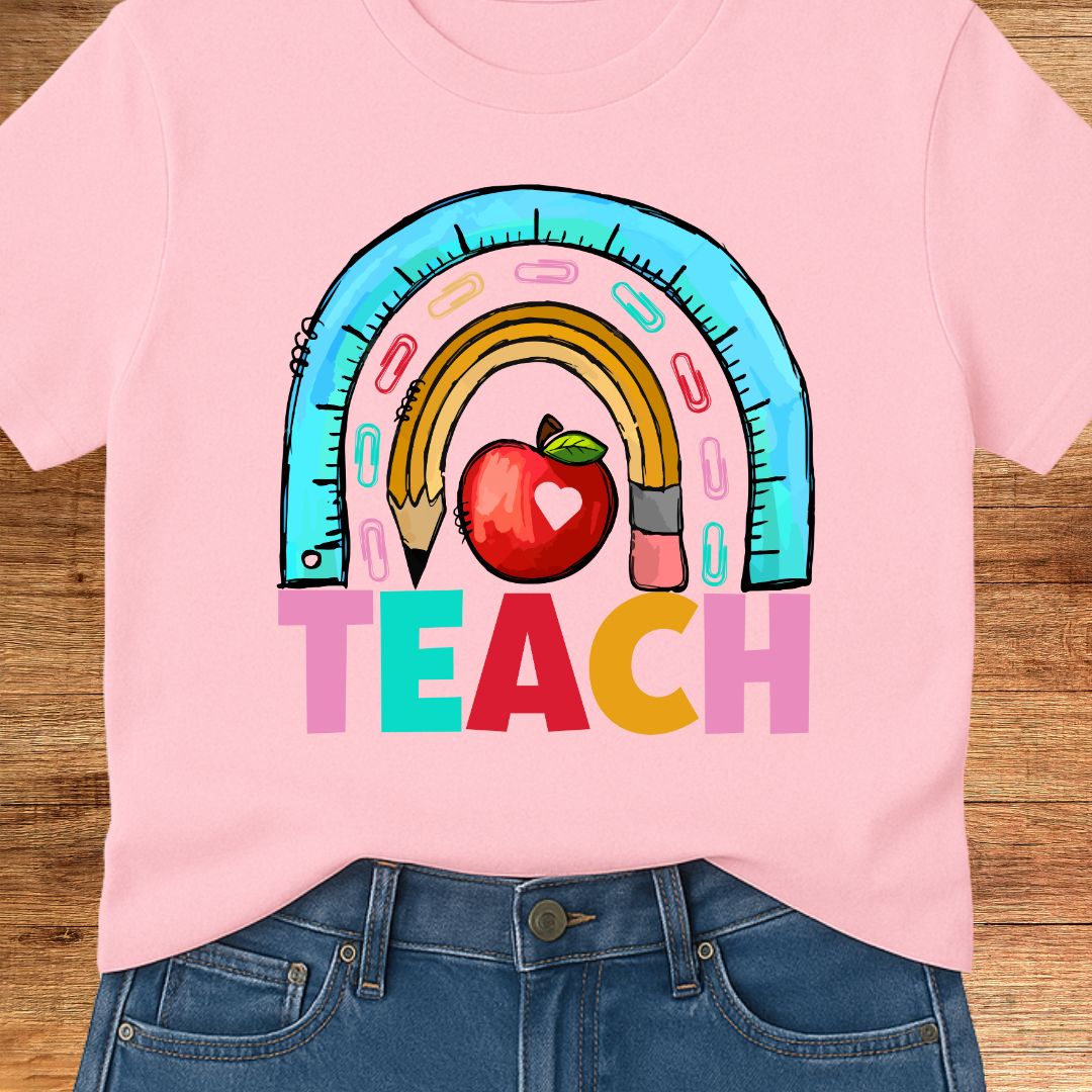 Rainbow Teach Teacher T-Shirt - teachngear