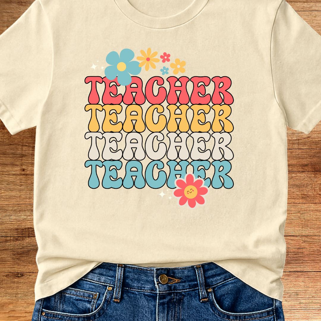 Retro Flower Teacher T-Shirt - teachngear