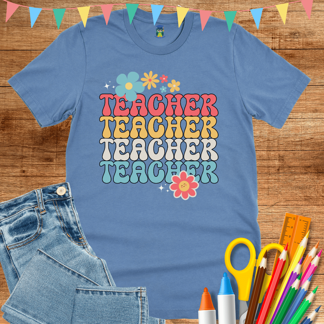 Retro Flower Teacher T-Shirt - teachngear