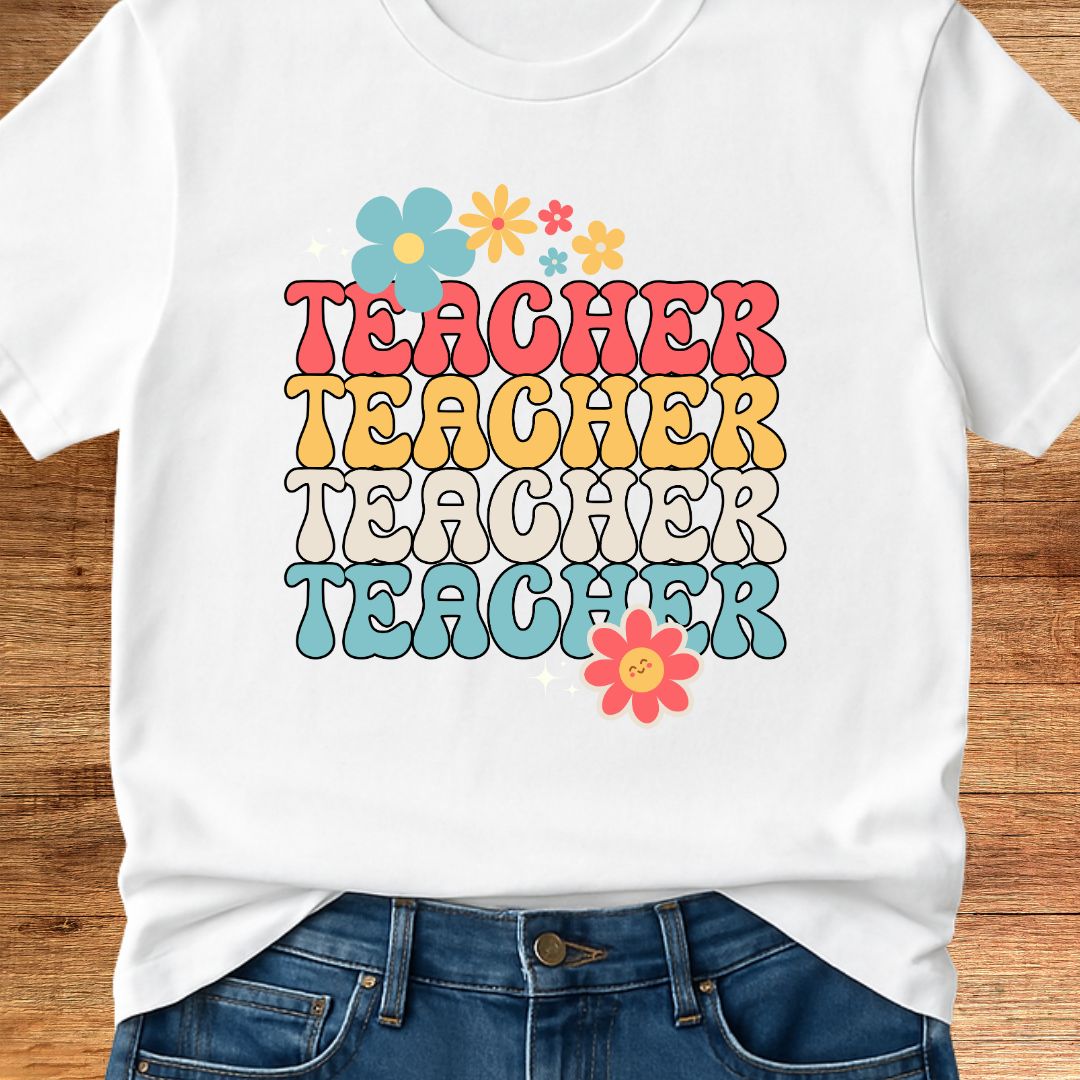Retro Flower Teacher T-Shirt - teachngear