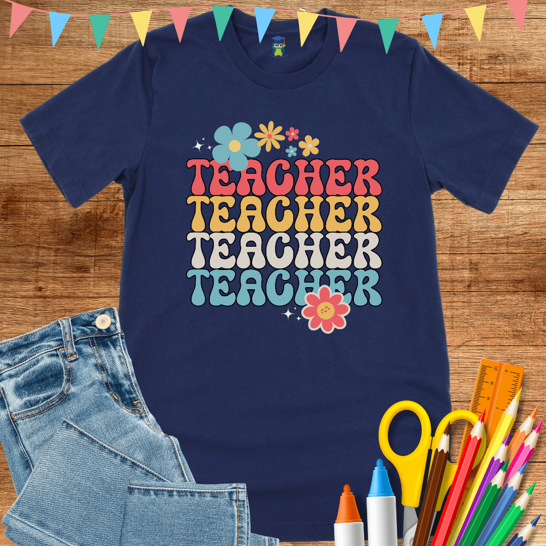 Retro Flower Teacher T-Shirt - teachngear