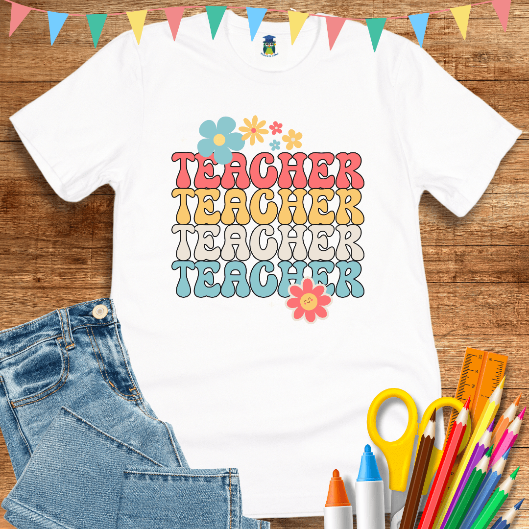 Retro Flower Teacher T-Shirt - teachngear